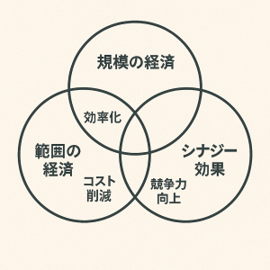 範囲の経済　規模の経済　シナジー効果